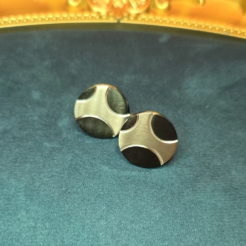 Silver and Black Stainless Steel Cuff Links Brand New
